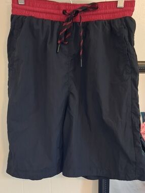 FP Movement Black And  Red Athletic Athleisure Longline Shorts with Side Zippers